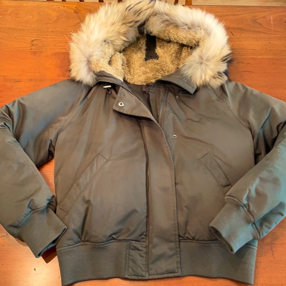 Theory Cropped Down Puffer with Fur Trimmed Hood